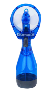 Blue handheld fan with 'Absolutely Cool' branding on a white background

