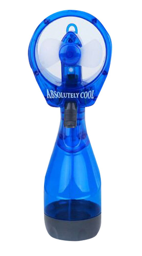 Blue handheld fan with 'Absolutely Cool' branding on a white background

