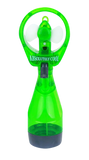 Green handheld fan with water bottle design labeled 'Absolutely Cool' on a white background