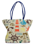 Palm & Sailboat Zipper Tote - blue