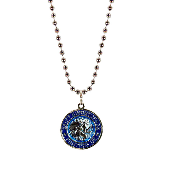 St. Christopher Necklace Small - aqua/navy