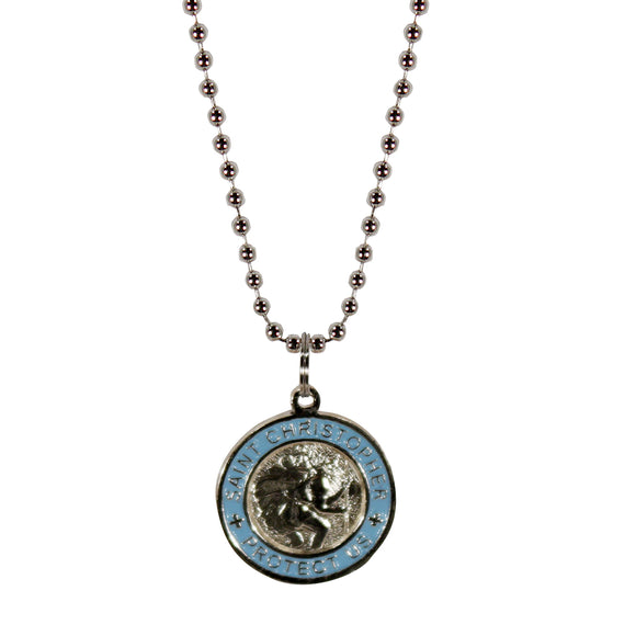St. Christopher Necklace Small - silver/baby blue