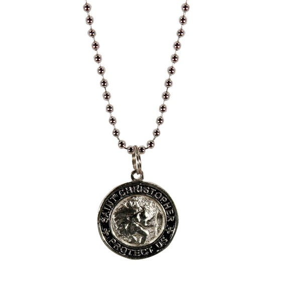 St. Christopher Necklace Small - silver/black