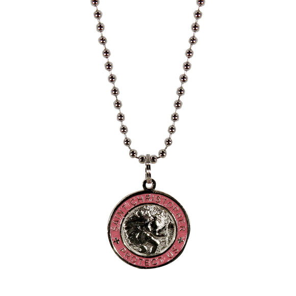 St. Christopher Necklace Small - silver/pink