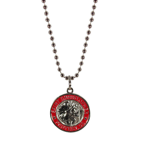 St. Christopher Necklace Small - silver/red
