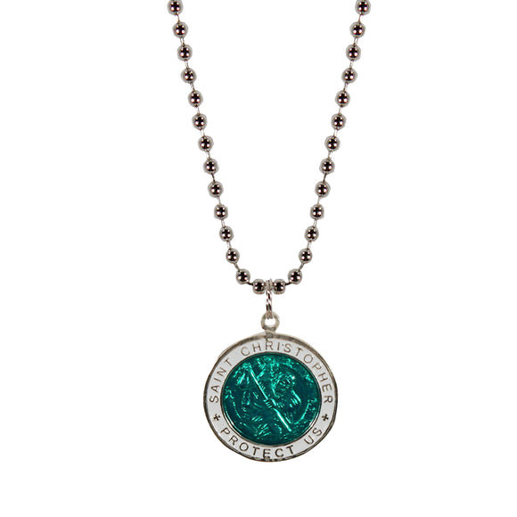 St. Christopher Necklace Large - green/white