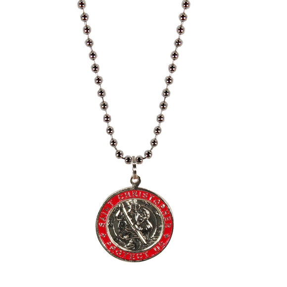 St. Christopher Necklace Large - silver/red