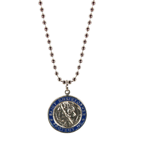 St. Christopher Necklace Large - silver/navy