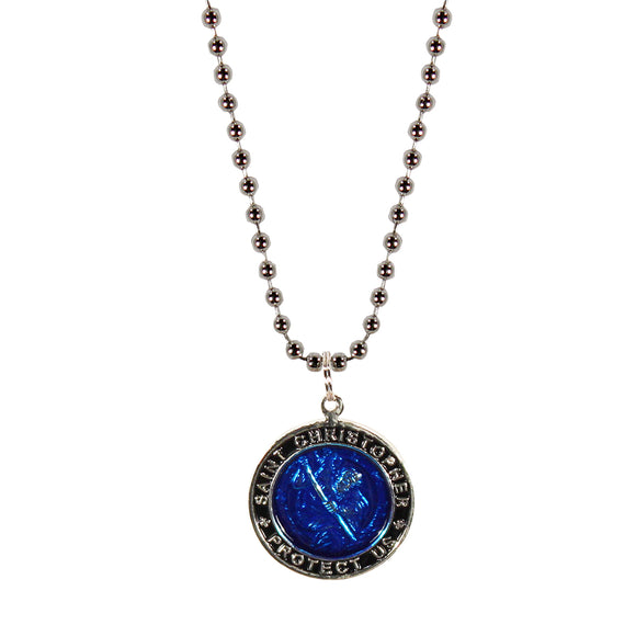 St. Christopher Necklace Large - royal blue/black